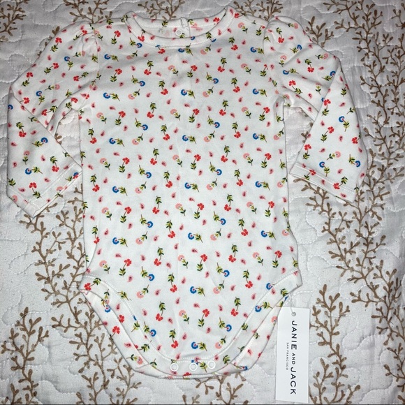 NWT Janie and Jack floral onesie size 3-6 month 100% cotton long sleeve kid baby - Picture 1 of 10